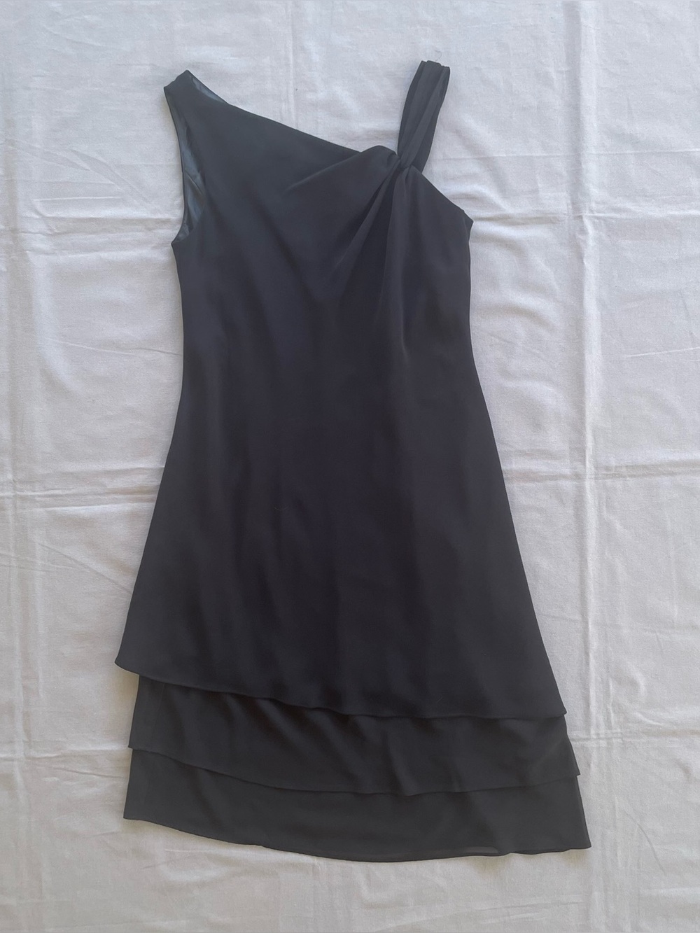 Vintage Jones Wear Black One Shoulder Tiered Cocktail Dress Women Size 12 90’s